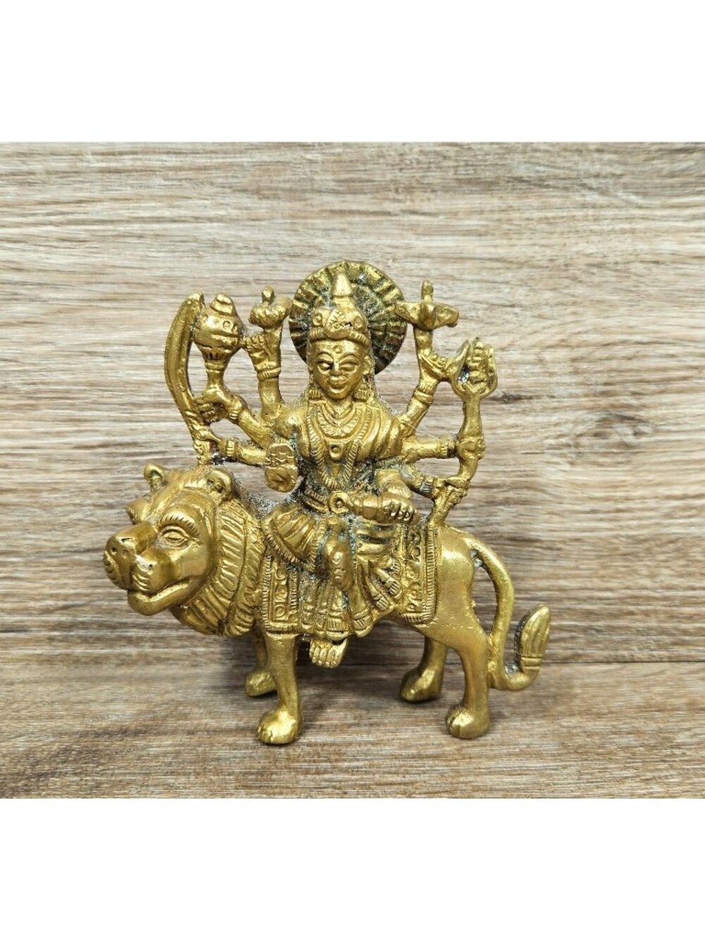Goddess Durga Brass Statue 4" Handmade Indian Hindu Temple Home Room Altar Puja